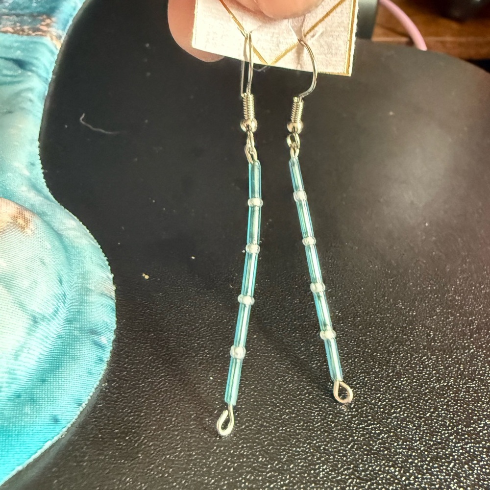 2 for $4 Elegant Silver and Blue Beaded Earrings - Picture 2 of 2